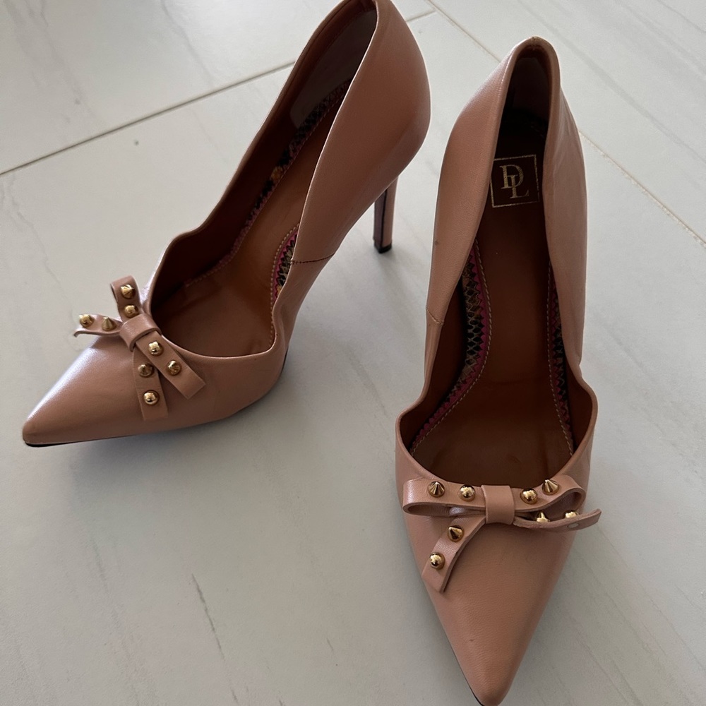 Italian designer stiletto heels w gold studs